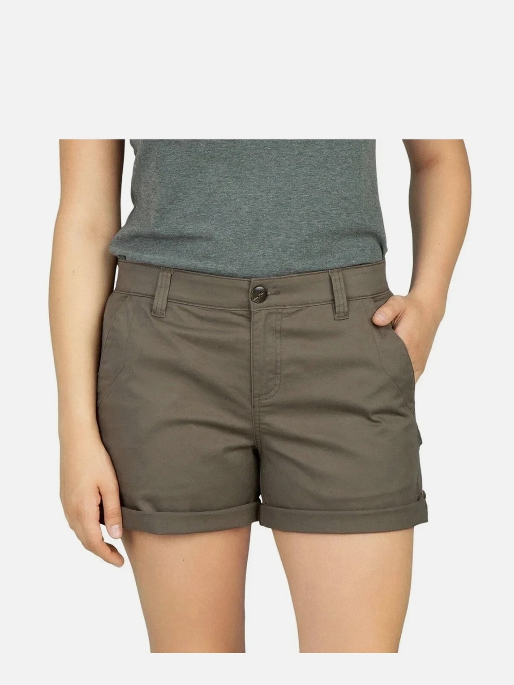 Women's Olive Roll-Cuff Chino Shorts